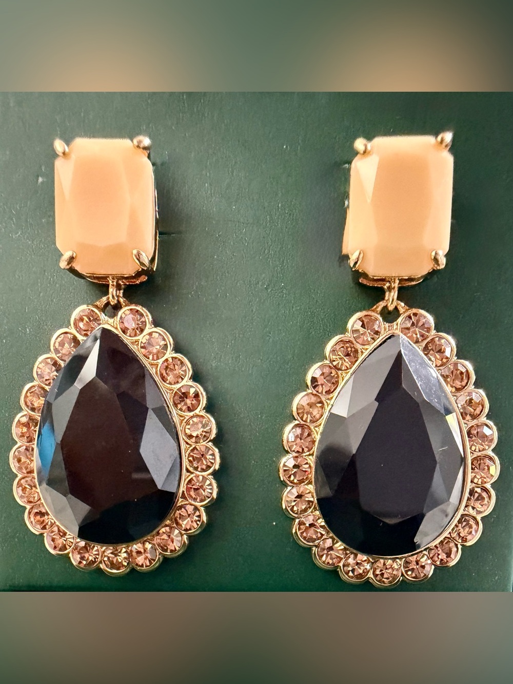 Kate Spade Gold-Tone Black and Peach Teardrop Crystal Drop Earrings